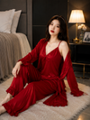 3 Piece Silk Full Style Nightwear Set Red