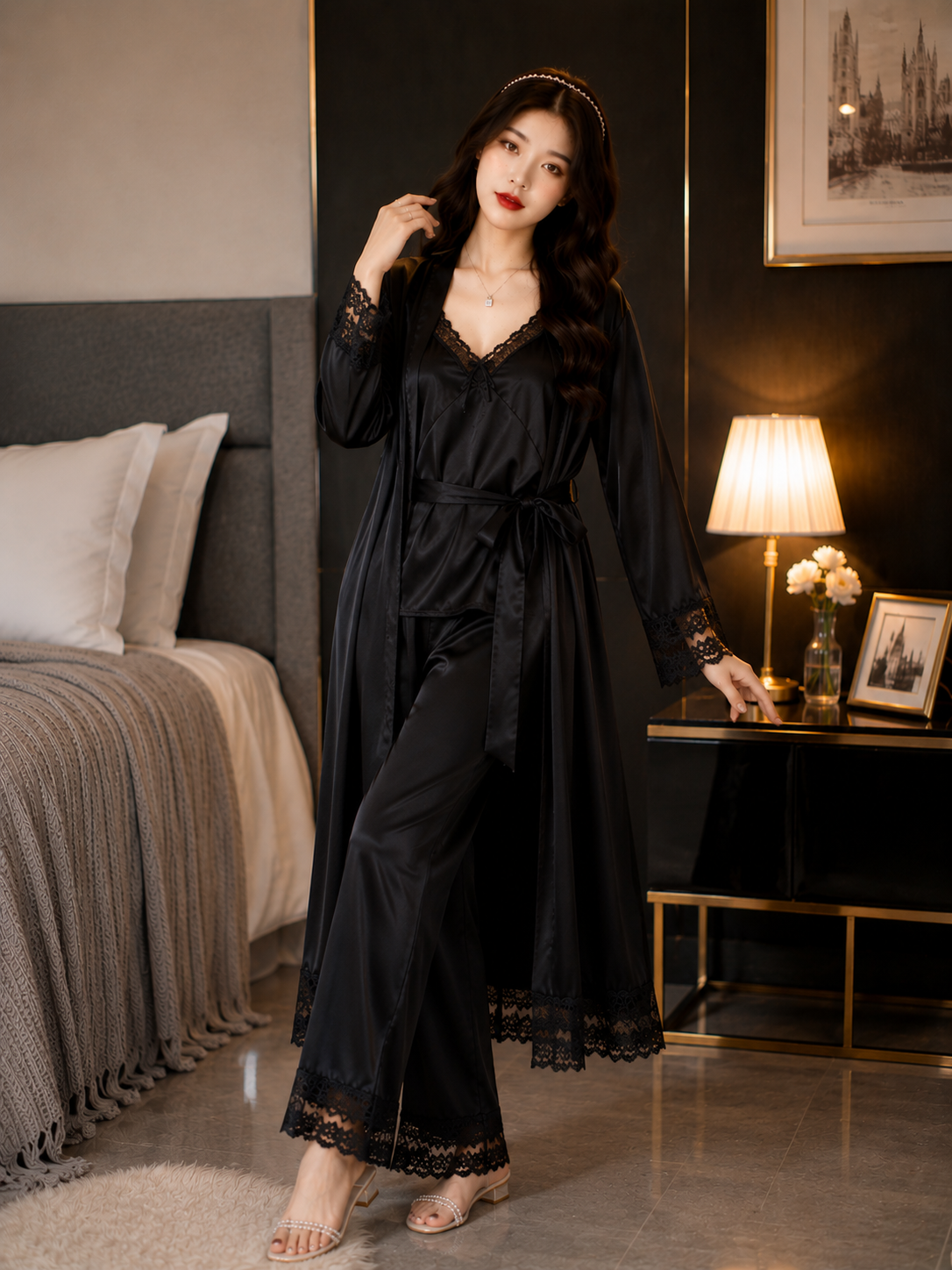 3 Piece Silk Full Style Nightwear Set