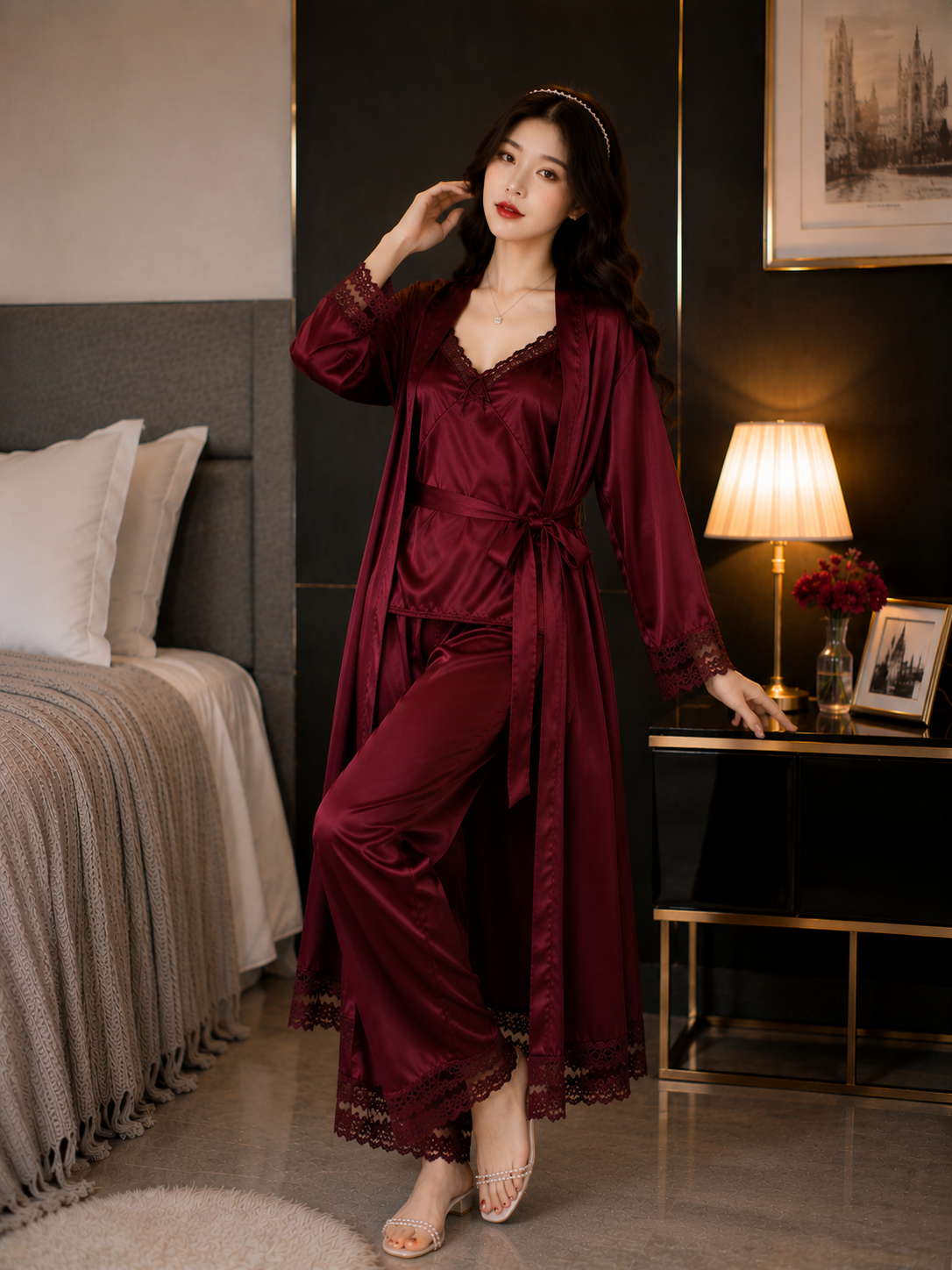 3 Piece Silk Full Style Nightwear Set