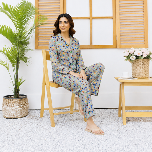 Imported Linen Bubble Grey 2-Piece Linen PJ Sets