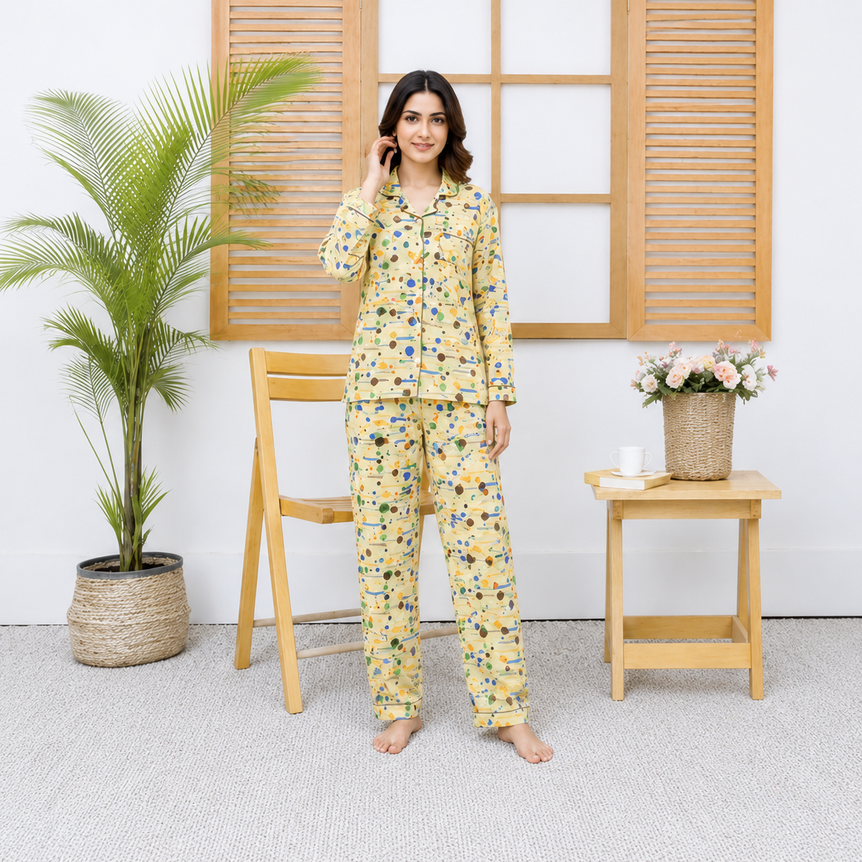 Imported Linen Bubble Yellow 2-Piece Linen PJ Set