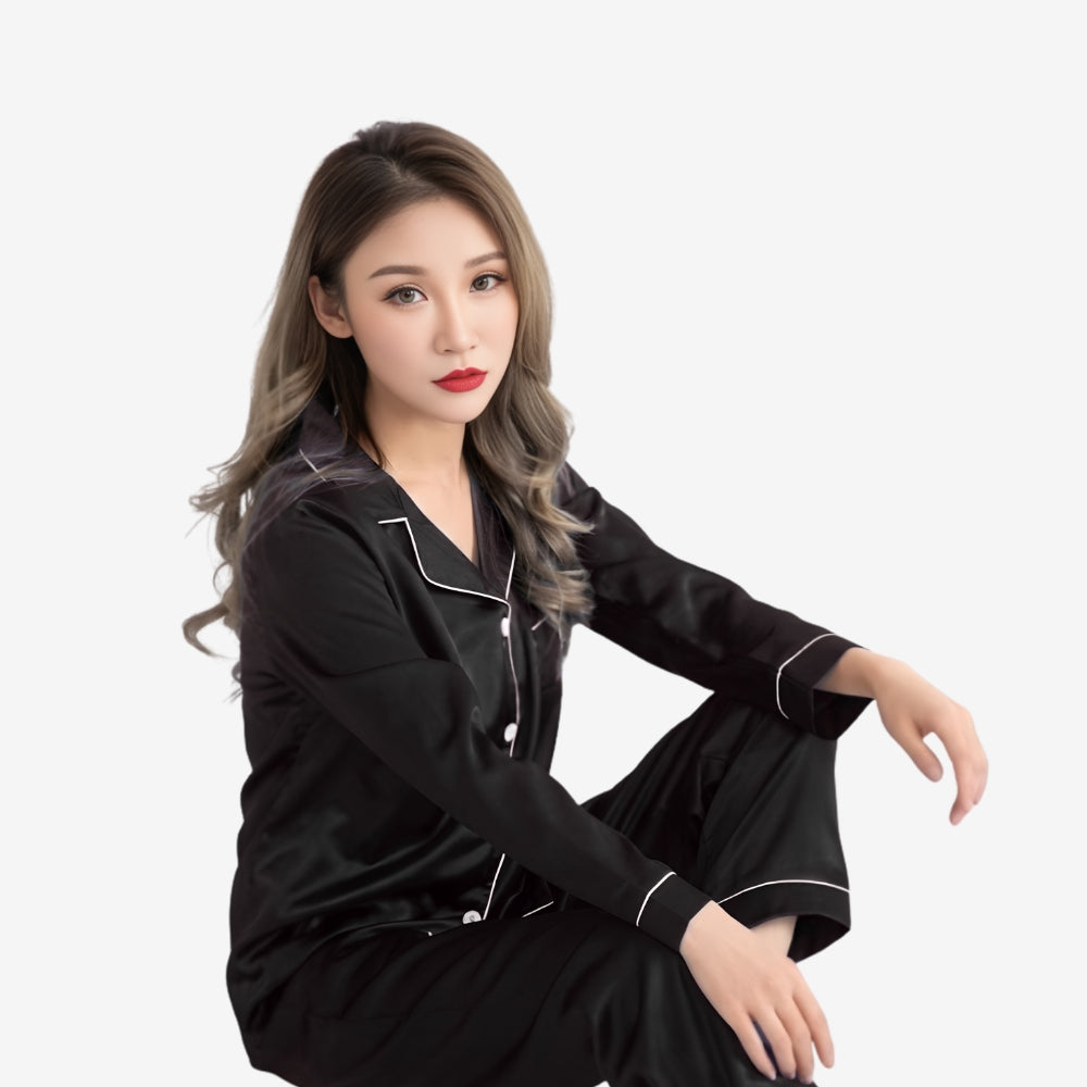 2-Piece Silk Button-Down Night Suit – Free Size