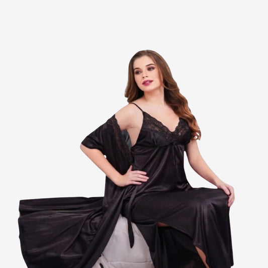 4-Piece Premium Silk Nightwear Set – Free Size