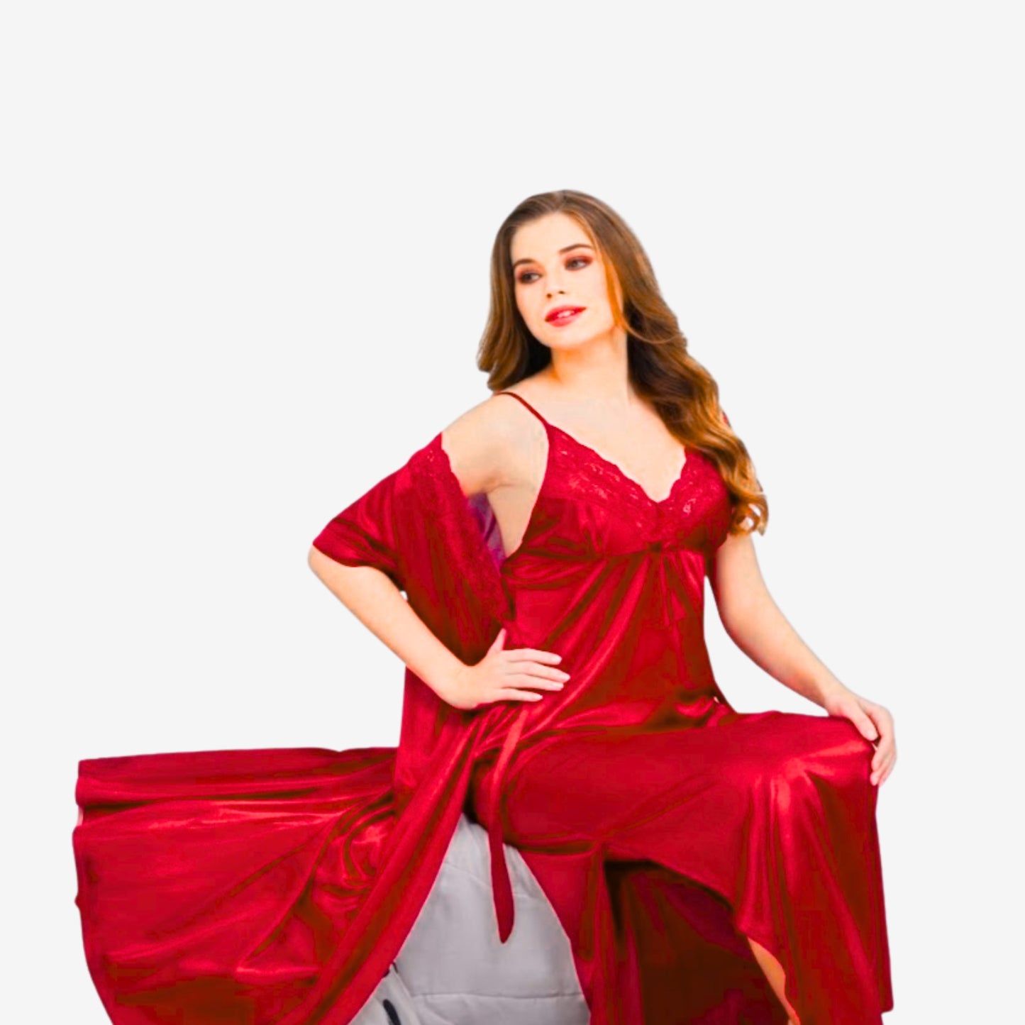 4-Piece Premium Silk Nightwear Set – Free Size