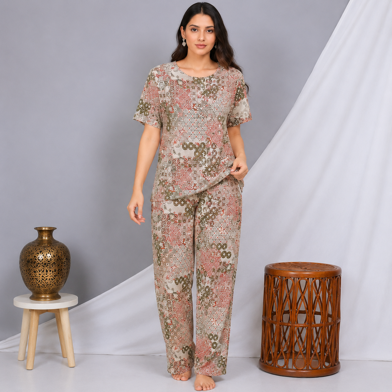 Embroidery Printed Night Suit