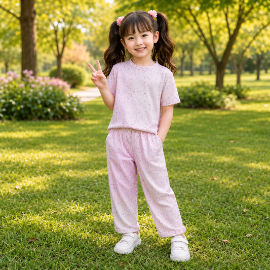 Light Leaf Printed Kids Night Suit