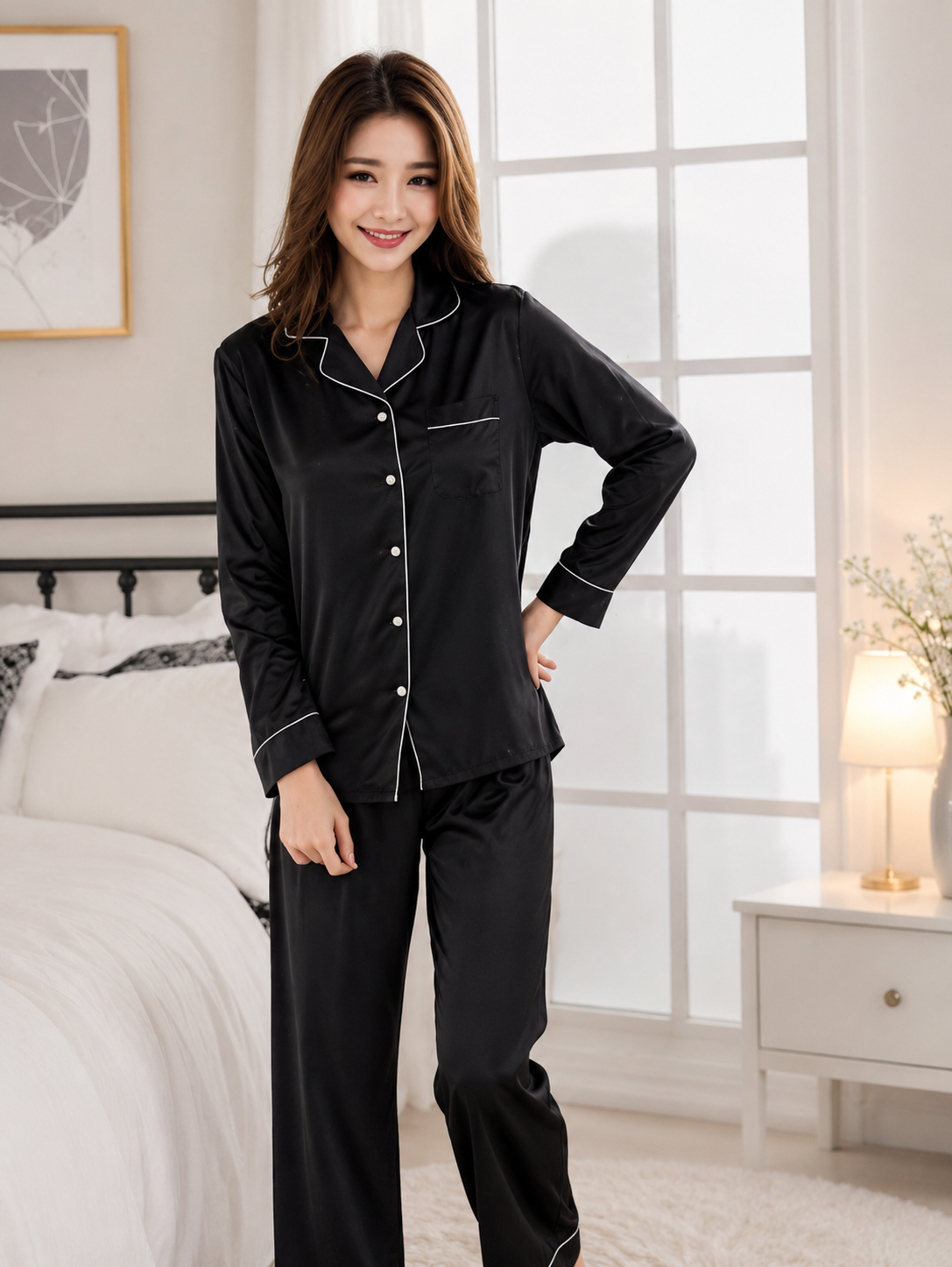 2 Piece Silk Button Style Night Suit – Soft Summer Sleepwear
