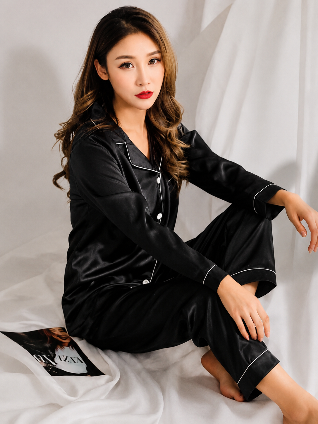 2 Piece Silk Button Style Night Suit – Soft Summer Sleepwear