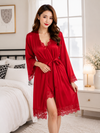 3 Piece Silk Shorts Nightwear Red