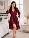 3 Piece Silk Shorts Nightwear Maroon
