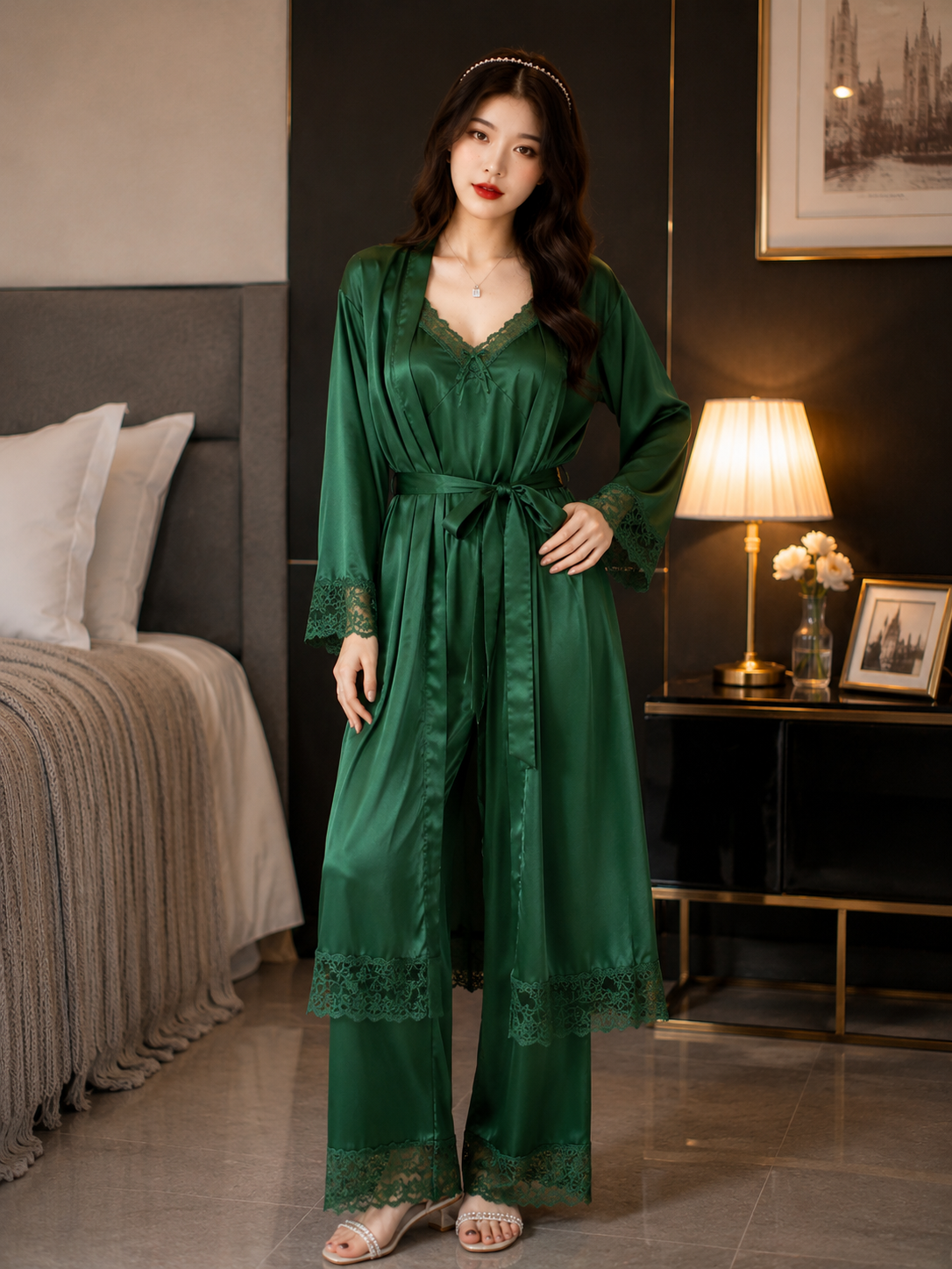 3 Piece Silk Full Style Nightwear Set