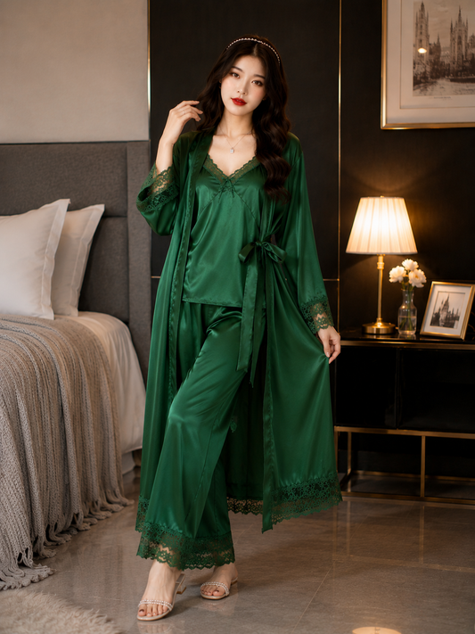 3 Piece Silk Full Style Nightwear Set