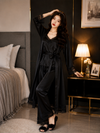 3 Piece Silk Full Style Nightwear Set Black