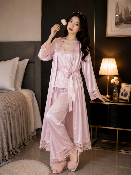 3 Piece Silk Full Style Nightwear Set