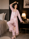 3 Piece Silk Full Style Nightwear Set Pink