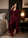 3 Piece Silk Full Style Nightwear Set Maroon