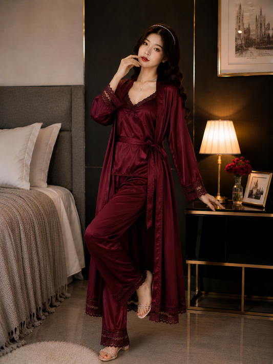 3 Piece Silk Full Style Nightwear Set