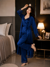 3 Piece Silk Full Style Nightwear Set Blue