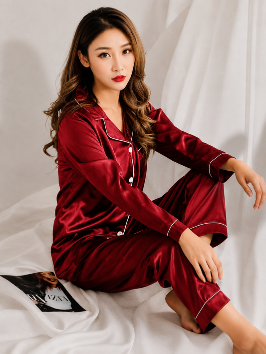 2 Piece Silk Button Style Night Suit – Soft Summer Sleepwear