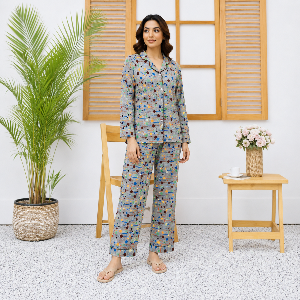Imported Linen Bubble Grey 2-Piece Linen PJ Sets