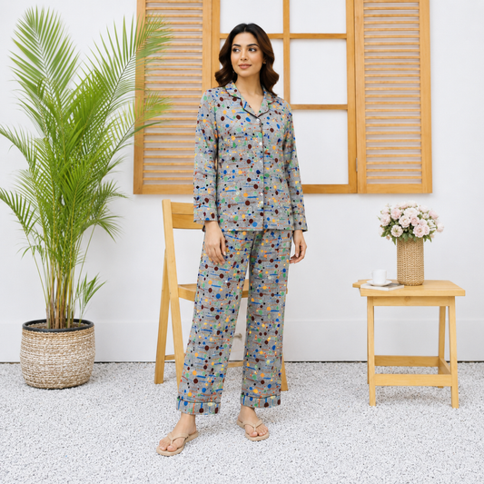 Imported Linen Bubble Grey 2-Piece Linen PJ Sets