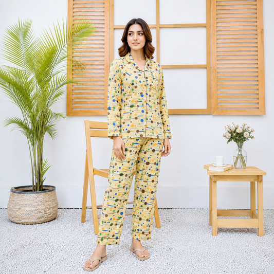 Imported Linen Bubble Yellow 2-Piece Linen PJ Set