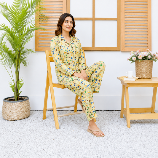 Imported Linen Bubble Yellow 2-Piece Linen PJ Set