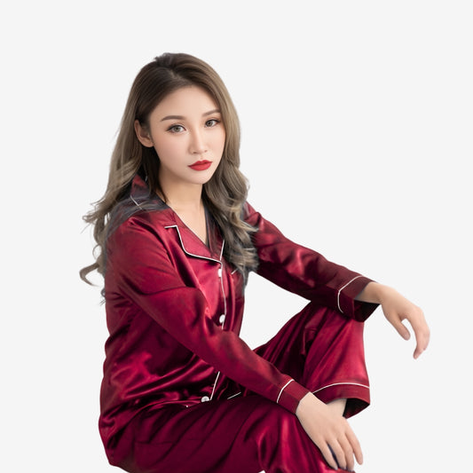 2-Piece Silk Button-Down Night Suit – Free Size