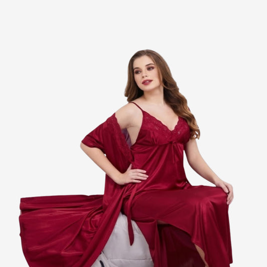 4-Piece Premium Silk Nightwear Set – Free Size