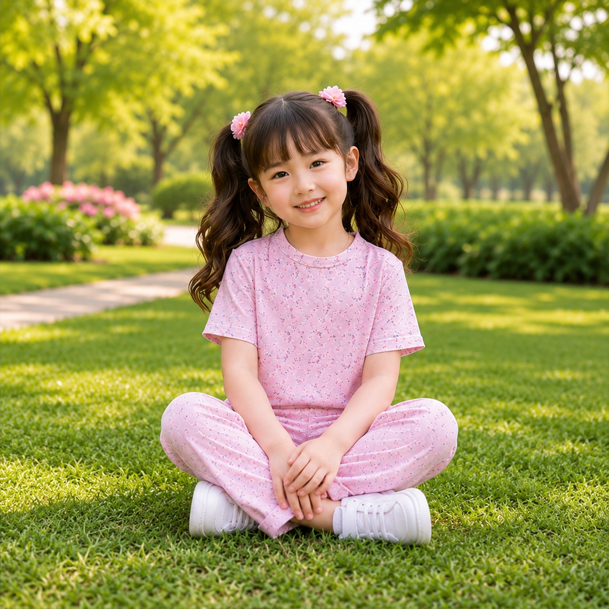 Light Leaf Printed Kids Night Suit
