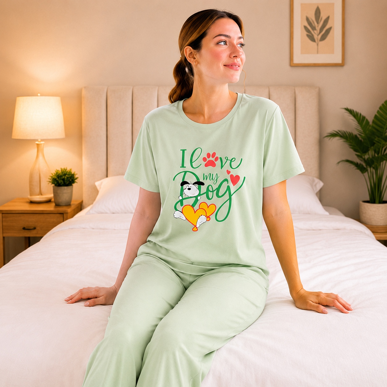 Love Heart Printed Night Suit