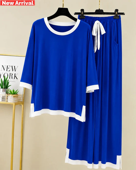 Navy Blue Palazo Style Printed Night Suit