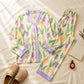 Off White With Flower V-Neck Button Printed Night Suit