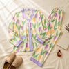 Off White With Flower V-Neck Button Printed Night Suit