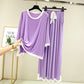 Purple White Round Neck Plazo Night Suit
