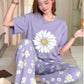 Purple Sunflower Printed Night Suit
