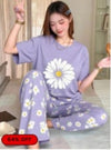 Purple Sunflower Printed Night Suit