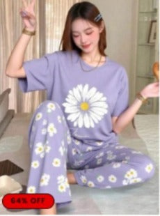 Purple Sunflower Printed Night Suit