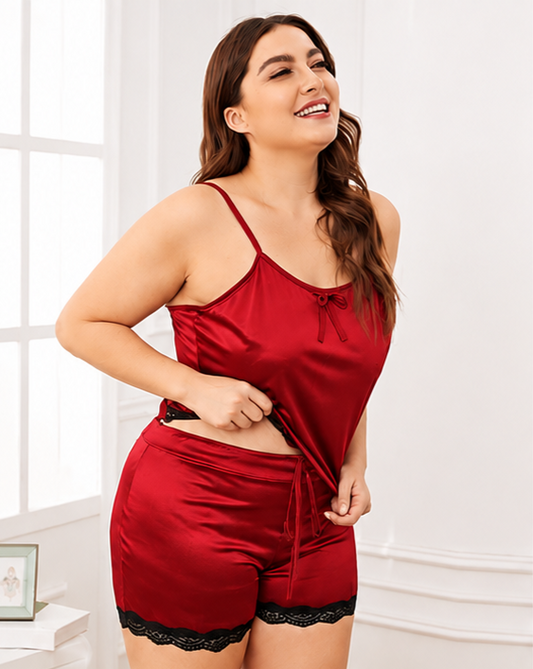 2 Piece Silk Nighty Red