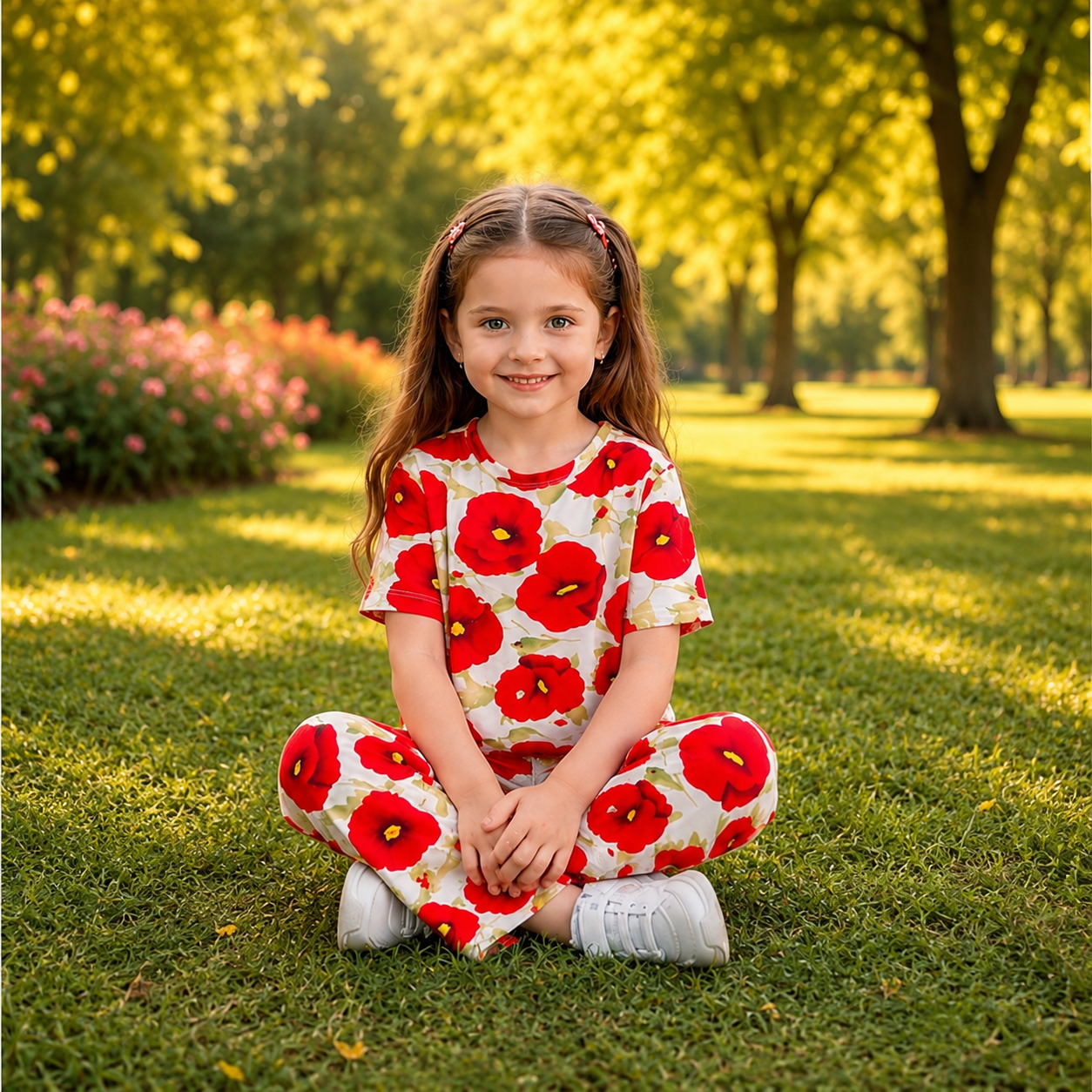 Red Flower Kids Night Suit