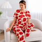 Red Flower Printed Frock Style Night Suit