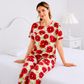 Red Flower Printed Frock Style Night Suit