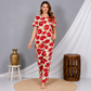 Red Flower Printed Frock Style Night Suit