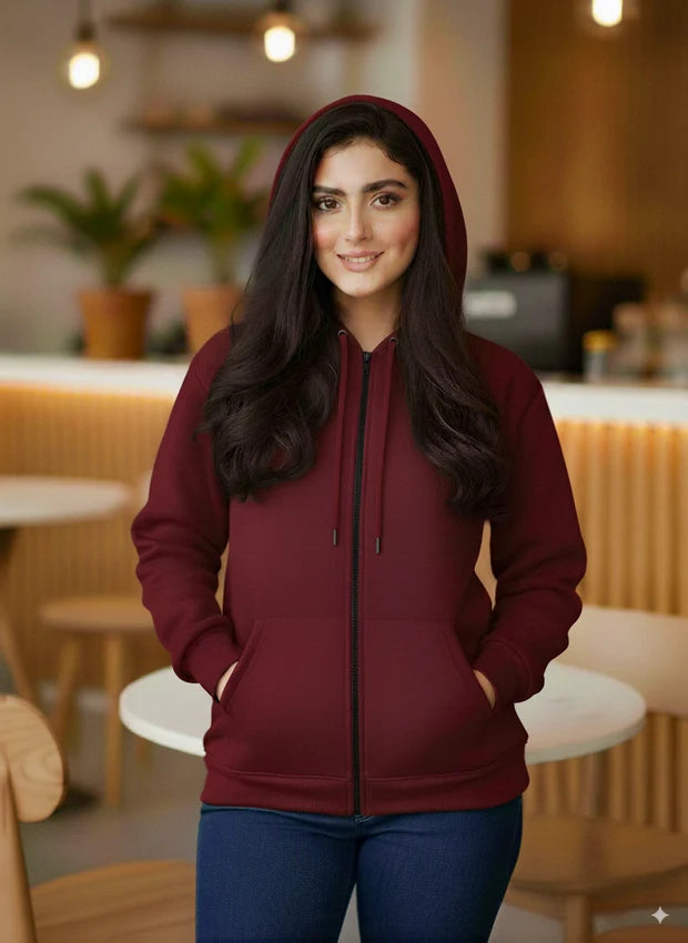 Winter Maroon Zipper Hoodie